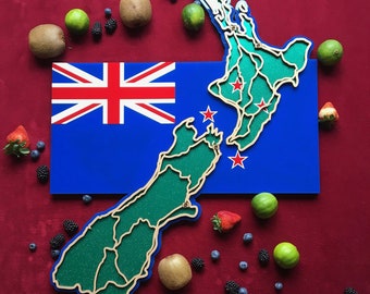 New Zealand. Laser cut, flag /  map, wall decoration.