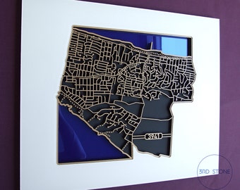Incredible laser cut map of Rye 3941. Wall decoration