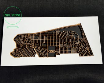 Intricate laser cut map of Glenroy 3046, Victoria.