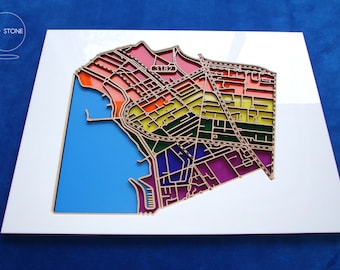 St Kilda, 3182.  Superb, laser cut, suburb map in rainbow acrylic