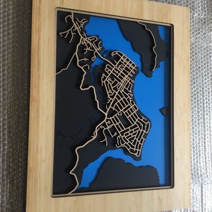 Lovely map of Whangamata, New Zealand. Laser cut wall decoration.