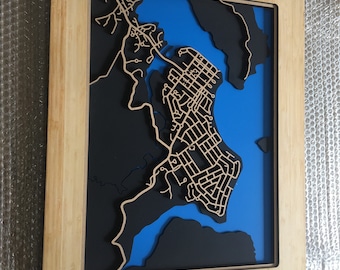 Lovely map of Whangamata, New Zealand. Laser cut wall decoration.