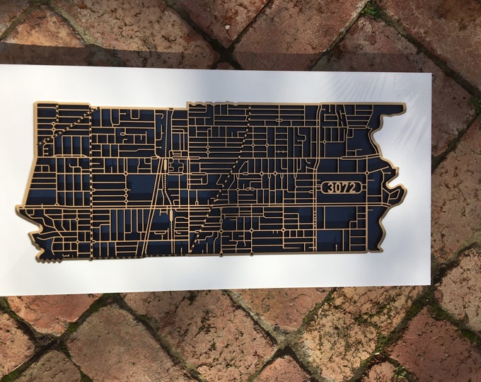 Featured listing image: FREE delivery and 50.00 CASHBACK offer! Preston 3072, Victoria. Laser cut, street map, wall decoration in MDF & bamboo.