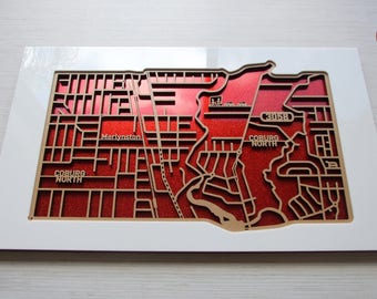 North Coburg 3058, Victoria. Laser cut, street map, wall decoration.