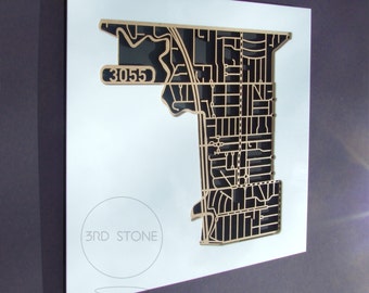 West Brunswick 3055, Victoria. Laser cut, street map, wall decoration.