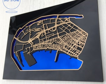 Port Melbourne, 3207.  Superb, laser cut, suburb map in rainbow acrylic