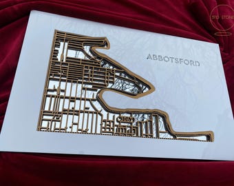 Abbotsford. Superb, laser cut wall decoration in silver mirror, white acrylic & MDF.