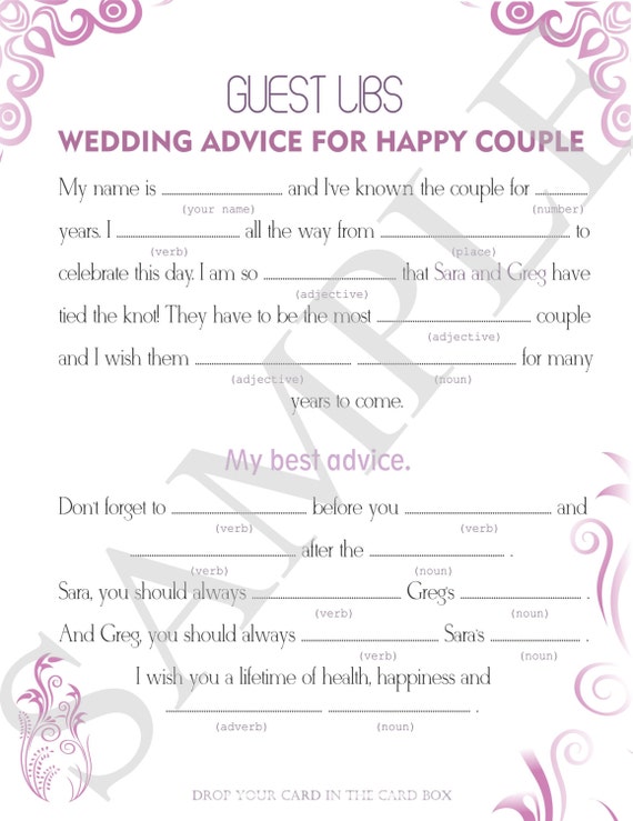 Wedding Mad Libs Wedding Activity For Guests Wedding Etsy