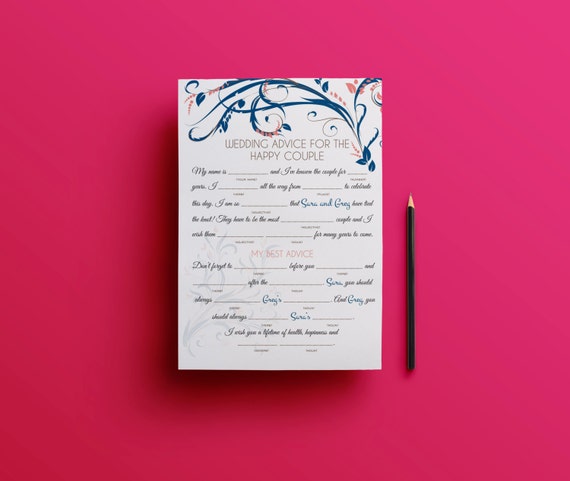 Wedding Mad Libs Wedding Reception Games Marriage Advice Etsy