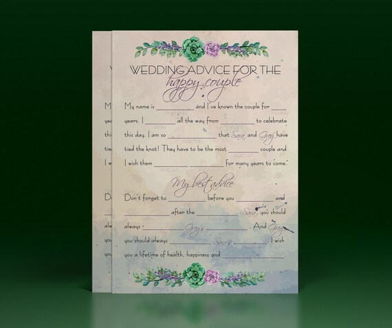 Wedding Mad Libs Wedding Reception Games Marriage Advice Etsy