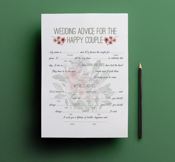 Wedding Mad Libs Wedding Reception Games Marriage Advice Etsy