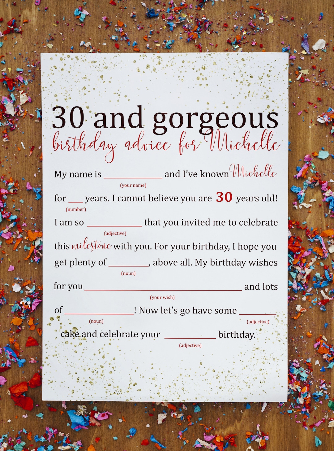 Printable Birthday Mad Lib, Sparkling Gold Mad Lib, Birthday Activity ...