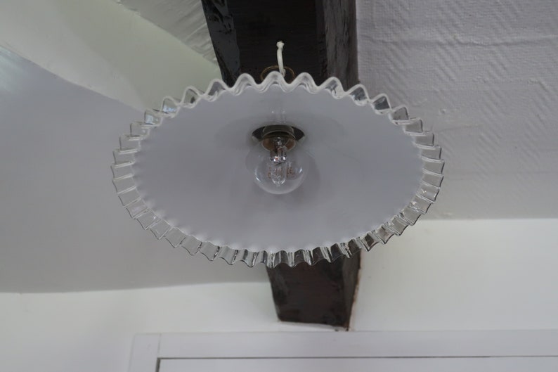 A White Opaline glass lampshade with Frilly edges \u2013 French Vintage \u2013 French d\u00e9cor