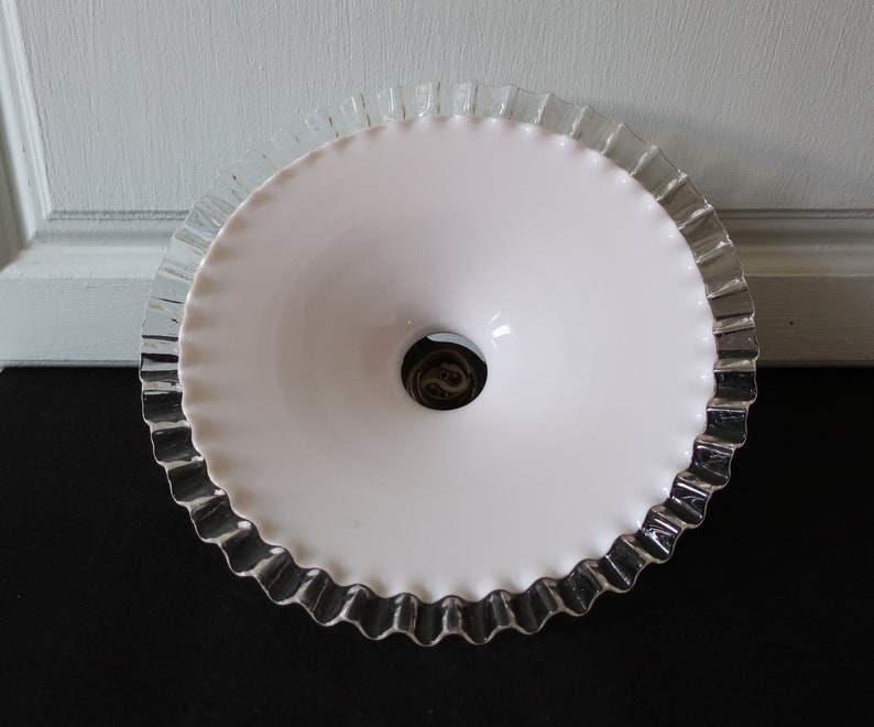 A White Opaline glass lampshade with Frilly edges \u2013 French Vintage \u2013 French d\u00e9cor