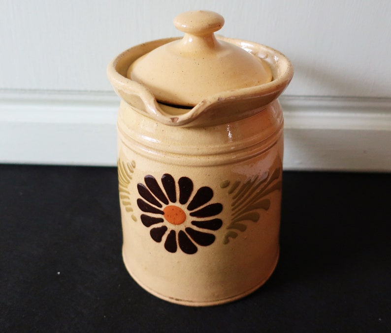 Pottery jug with lid Soufflenheim Alsace Yellow pot
