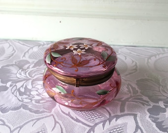 Vintage Pink Glass Trinket / Ring / Jewellery Box