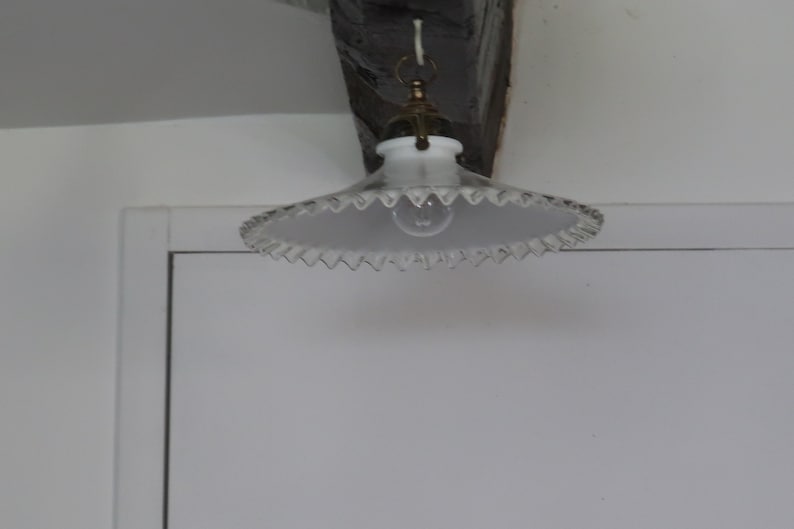A White Opaline glass lampshade with Frilly edges \u2013 French Vintage \u2013 French d\u00e9cor
