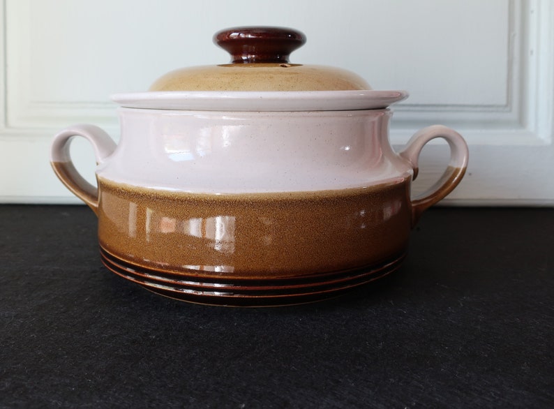 Denby Glazed Stoneware Casserole Dish Cream and Brown Denby Pottery