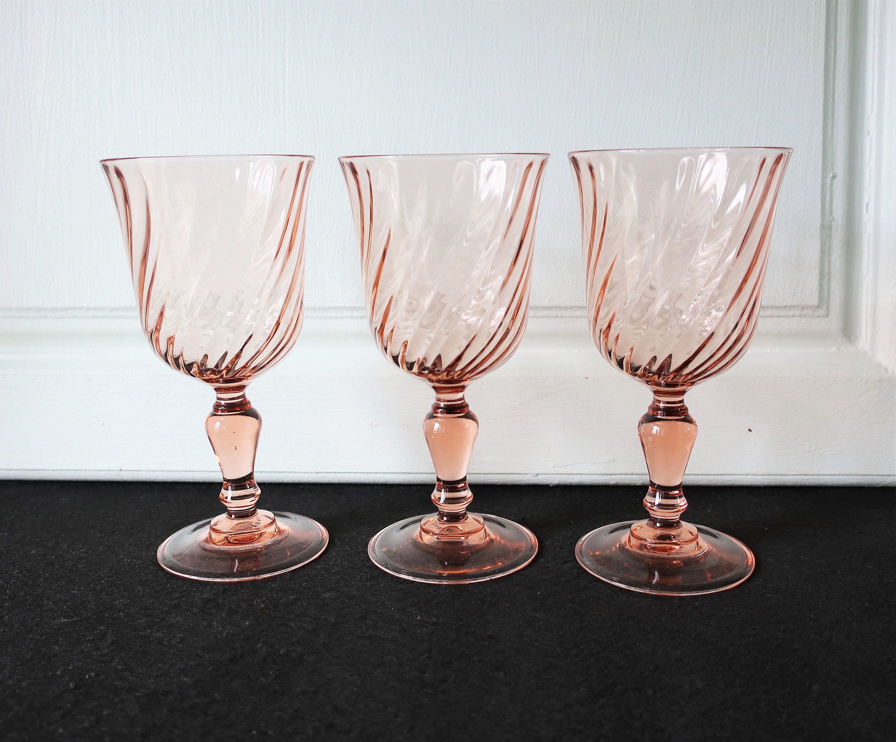 3 Verres à Eau Roses Torsadés, Luminarc ou Arcoroc Modèle Rosaline