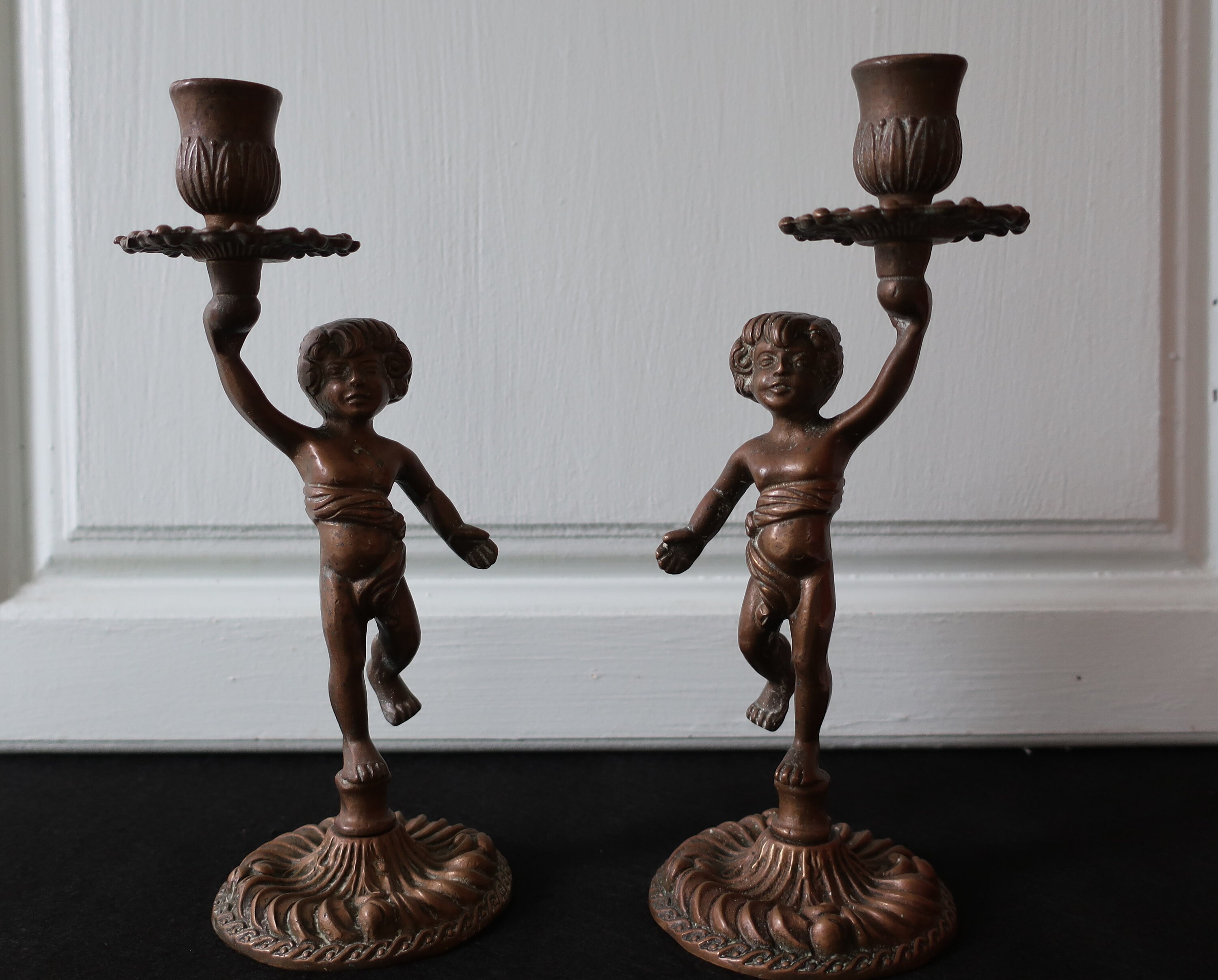 Pair of brass Cherub Candlestick holders Putti Candelabra Etsy