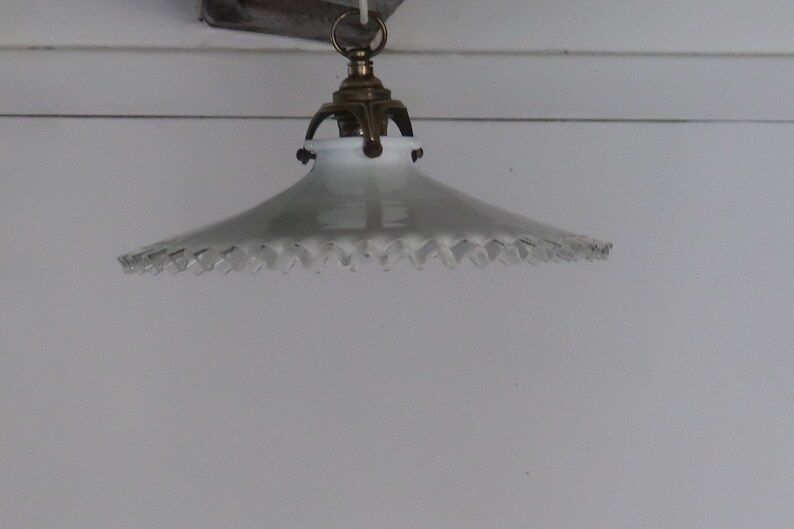 A White Opaline glass lampshade with Frilly edges \u2013 French Vintage \u2013 French d\u00e9cor