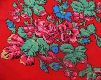 Square scarf, floral print, red flowers