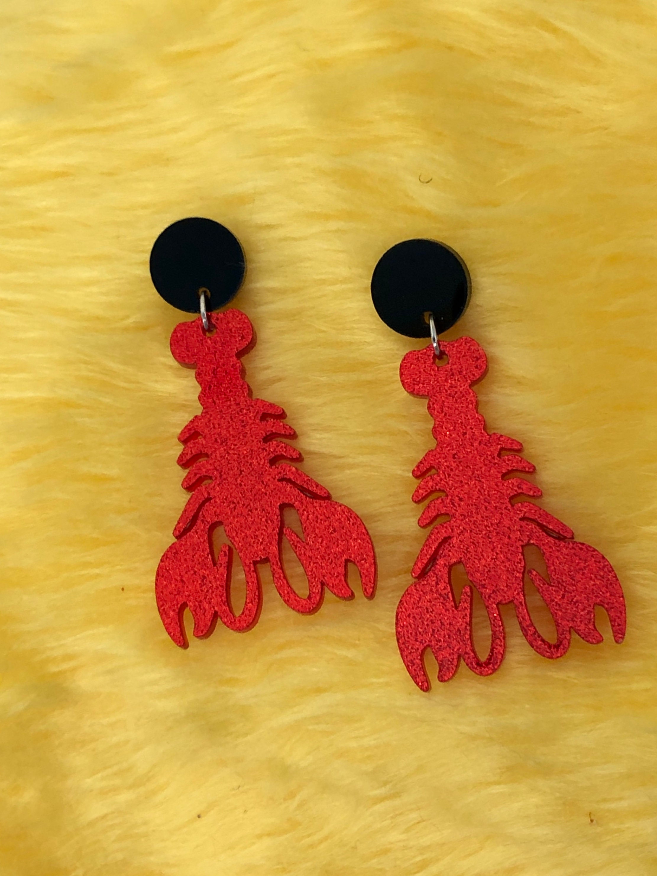 Black and sparkly red crayfish earrings lobster earrings Etsy