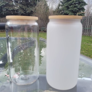 16oz Sublimation Glass Can, Clear Sublimation Glass can, Frosted Glass Beer Can, Sublimation Tumbler with Bamboo Lid and Plastic Straw