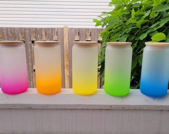 16oz Ombre Sublimation Glass Can with Bamboo Lid