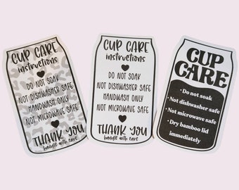 Care Cards for Glass Cans, Packaging Stickers, Sublimation Libby Glass Can, 110 lb Cardstock, Washing Instructions, Small Business Supplies