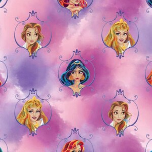 Disney Princess Aurora, Tiana, Cinderella, Repunzel, Belle, Snow White 100% Cotton fabric by the yard