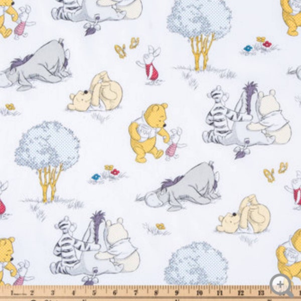 Disney Winnie the Pooh and Friends Blue 100% Cotton fabric by the yard