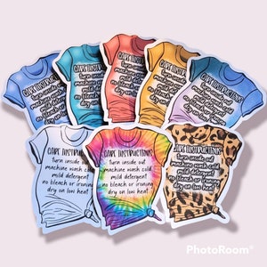 Care Cards for Tshirts, Packaging Stickers for Shirts, Sublimation Shirts, Bleached Shirts, HTV, 110 lb Cardstock, Washing Instructions