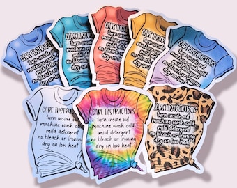 Care Cards for Tshirts, Packaging Stickers for Shirts, Sublimation Shirts, Bleached Shirts, HTV, 110 lb Cardstock, Washing Instructions