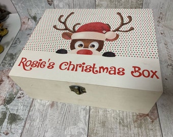 Personalised Christmas Box, Christmas Eve Box, Personalised Box, Christmas Gift, Wooden Box, Colour Printed, Laser Cut Name, Painted B