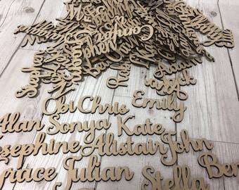 Personalised Wedding Wooden Names, Wood Name Cards, Wedding Names, Wood Place Names, Personalised Names Table Decoration, Laser Cut Names