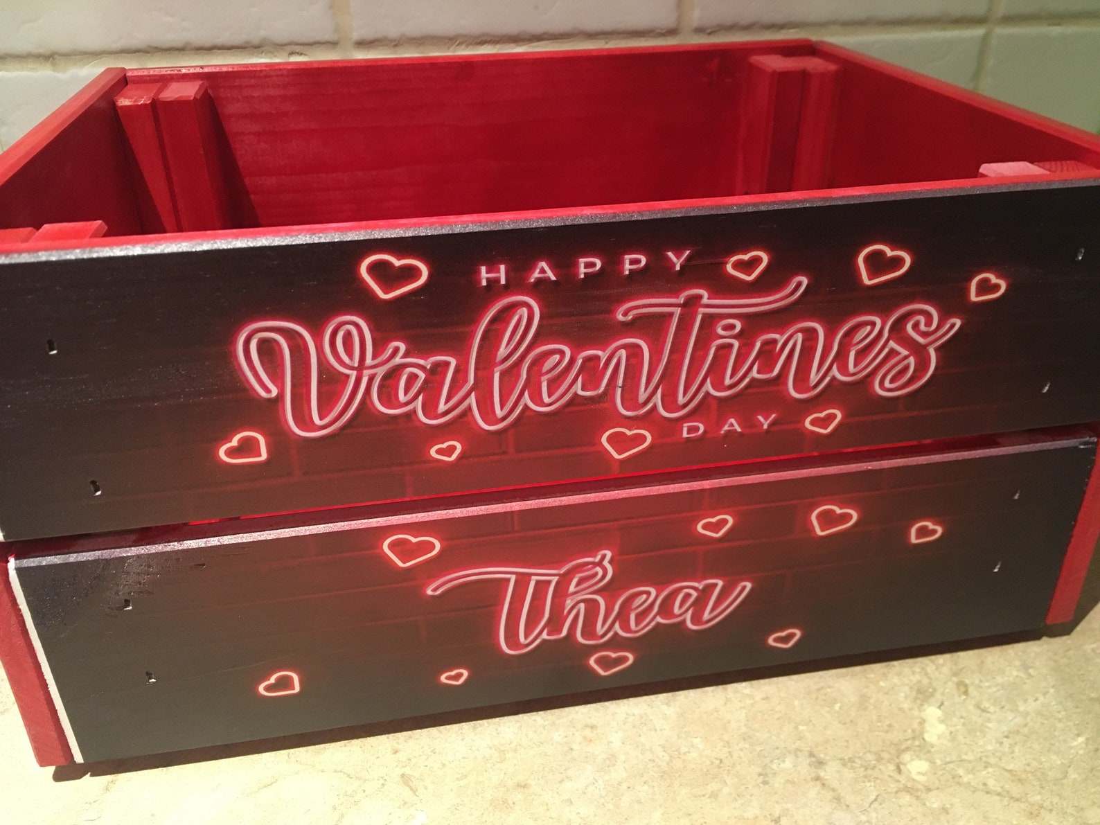 Personalised Valentines Day Box Wooden Crate Colour Printed Etsy