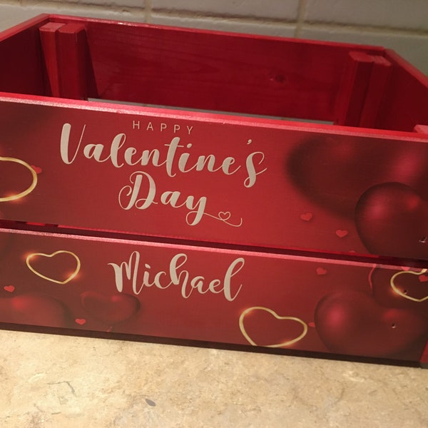 Personalised Valentines Day Box Wooden Crate Colour Printed Embossed 23x31x15cm
