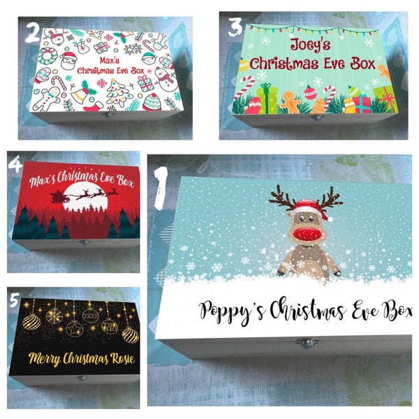 Personalised Christmas Box, Christmas Eve Box, Personalised Box, Christmas Gift, Wooden Box, Colour Printed, 9 Designs, Quality Box