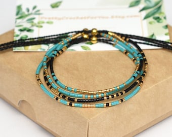 Tiny beaded bracelet turquoise Stacking Minimalist string bracelet miyuki beads women gift for her Delicate colorful bracelet boho jewelry