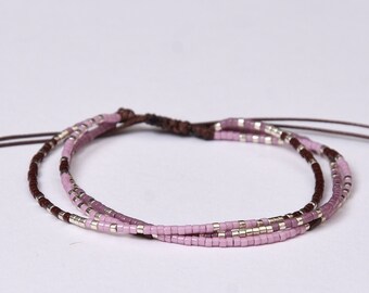 Tiny beaded bracelet Minimalist bracelet adjustable triple string bracelet Stacking miyuki seed beads woman gift wife Delicate boho jewelry