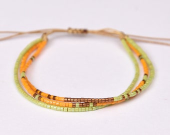 Tiny beaded bracelet Minimalist bracelet adjustable triple string bracelet Stacking miyuki seed beads woman gift wife Delicate boho jewelry