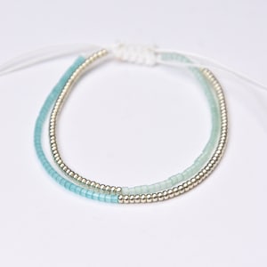 Tiny beaded bracelet blue silver Stacking Minimalist string bracelet Miyuki beads girlfriend gift for women Dainty bracelet beach jewelry