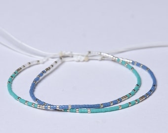 Minimalist bracelet Tiny beaded bracelet turquoise Stacking string bracelet miyuki seed beads for woman gift for her Delicate boho jewelry