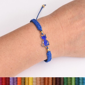 Cat bracelet Macrame bracelet Waterproof Surf bracelet Friendship Bracelet for women Woven bracelet cat lover gift for her Cat charm Jewelry