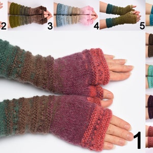 wife gift Fingerless Gloves womens gift Clothing Gift ideas for wives gift for her Knit Winter Gloves Mittens Arm Warmers Wrist Warmers 1 Green-Brown-Purple