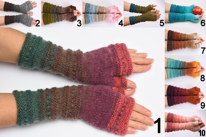 wife gift Fingerless Gloves womens gift Clothing Gift ideas for wives gift for her Knit Winter Gloves Mittens Arm Warmers Wrist Warmers 1 Green-Brown-Purple