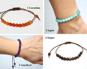 Carnelian Amethyst Agate Jasper stone bracelet Healing Gemstone Thread Wax Cord bracelet natural jewelry Bestseller PrettyCrochetForYou