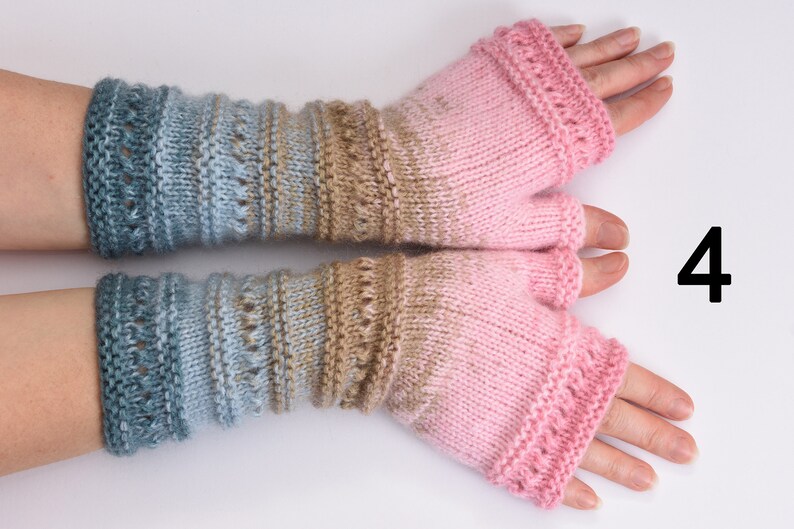 wife gift Fingerless Gloves womens gift Clothing Gift ideas for wives gift for her Knit Winter Gloves Mittens Arm Warmers Wrist Warmers 4 Blue-Beige-Pink