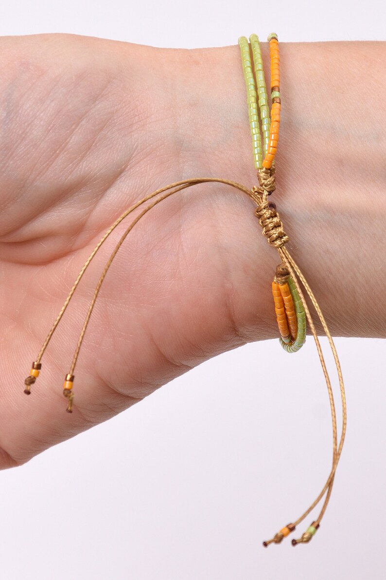 Tiny beaded bracelet Minimalist bracelet adjustable triple string bracelet Stacking miyuki seed beads woman gift wife Delicate boho jewelry image 5